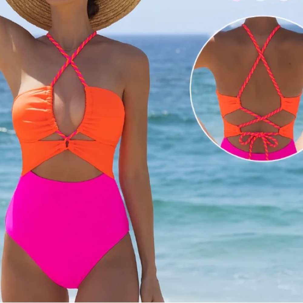 Neon Pink and Orange Swimsuit